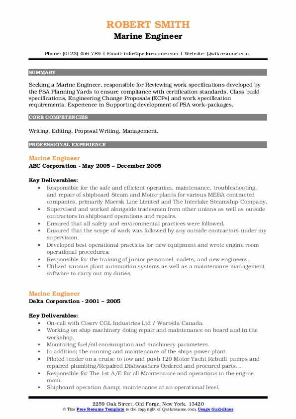 Sample Resume for Marine Engineering Apprenticeship Marine Engineer Resume Samples