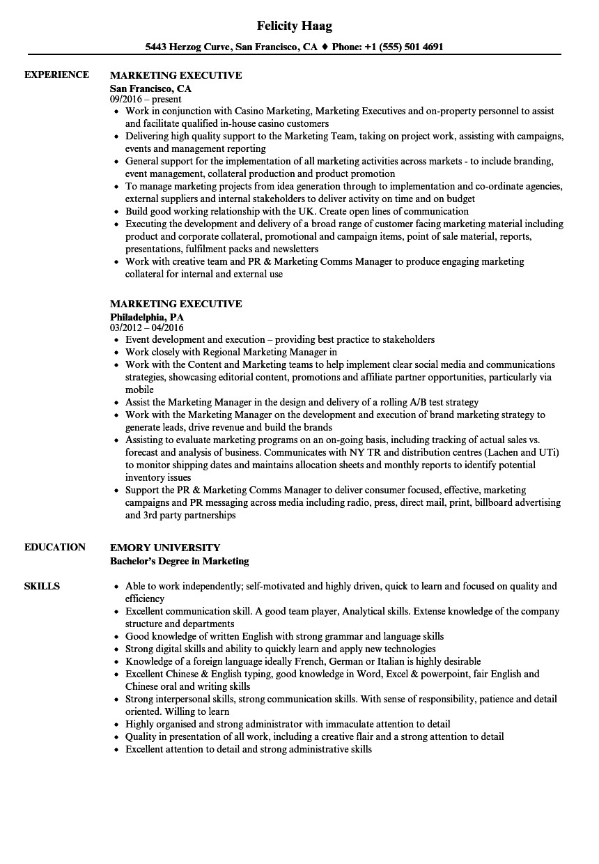 Sample Resume for Marketing Executive Position Marketing and Sales Executive Resume Samples Marketing