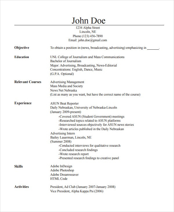 Sample Resume for Mass Communication Student Journalist Resume Template 5 Free Word Pdf Document