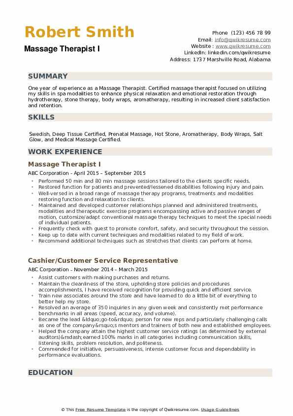 Sample Resume for Massage therapist with No Experience Massage therapist Resume Samples