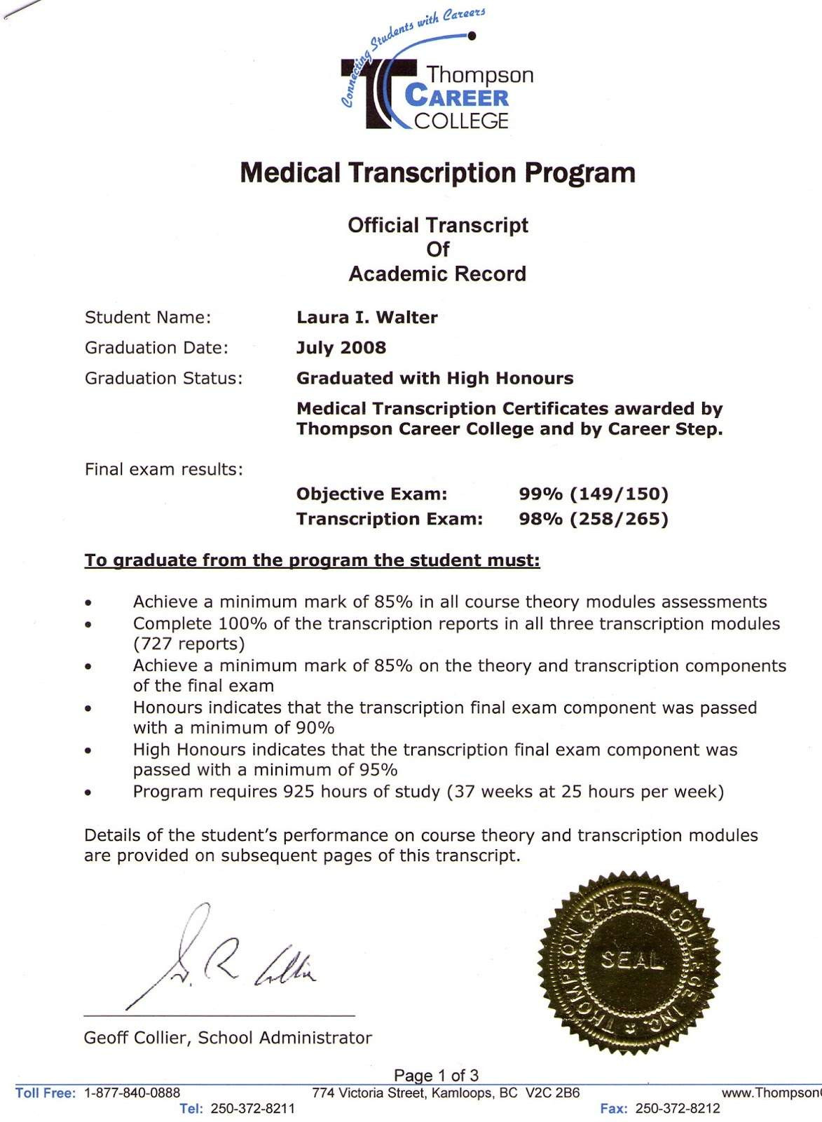 Sample Resume for Medical Transcriptionist with Experience Resume format for Medical Transcription