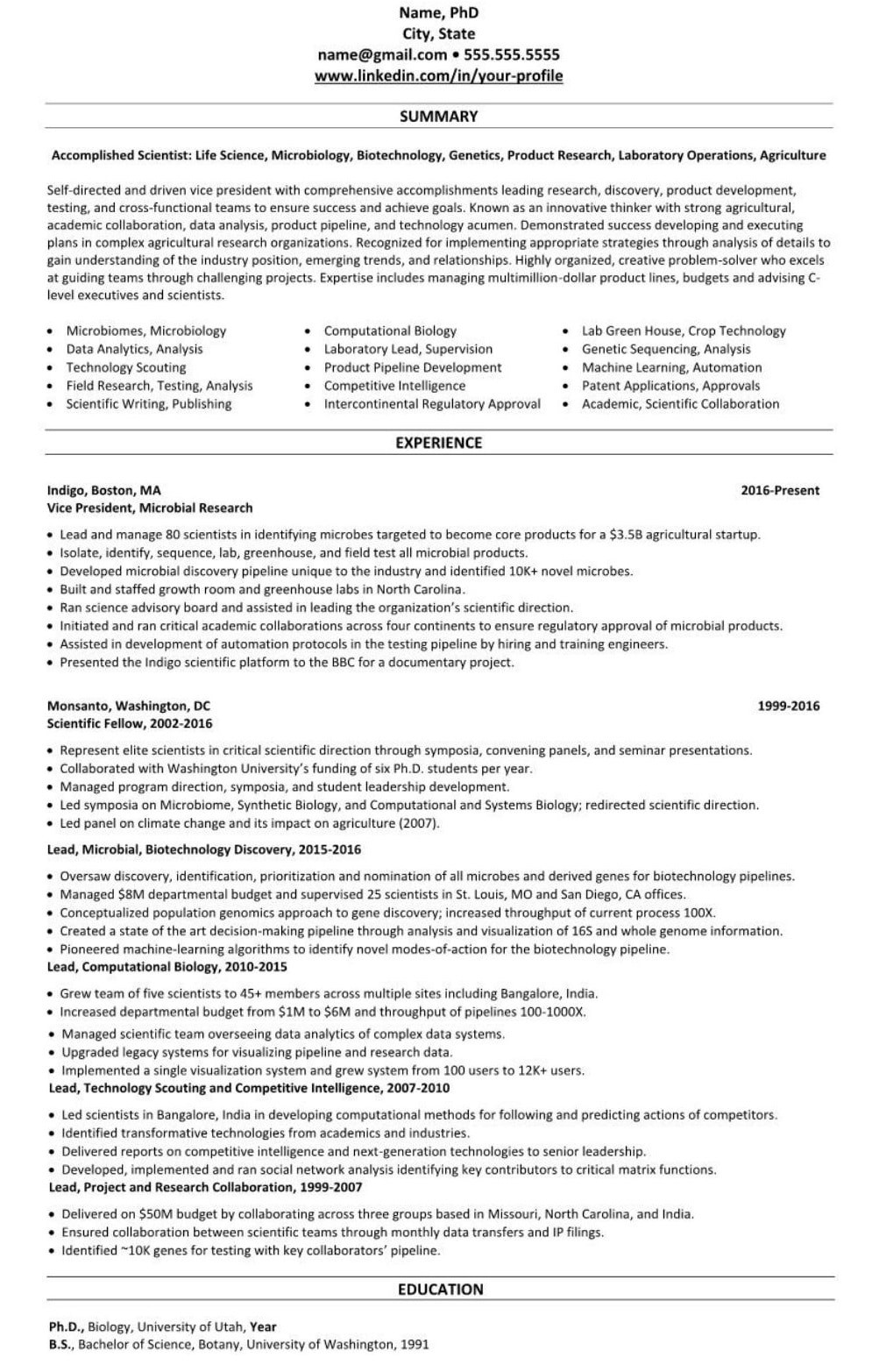 Sample Resume for Msc Biotechnology Freshers Linkedin Profile & Resume Sample: Biotechnology, Life Sciences …