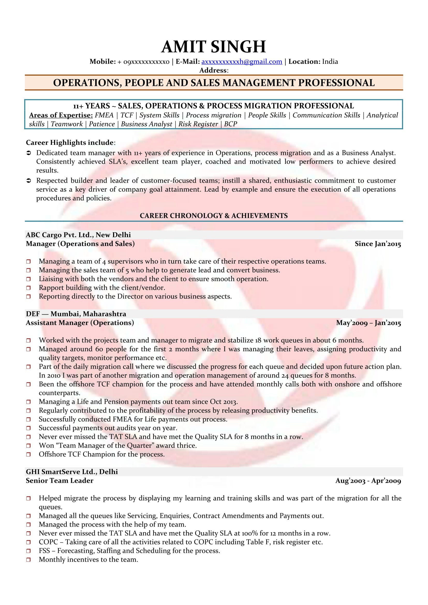 Sample Resume for Mutual Fund Operations People Management Sample Resumes, Download Resume format Templates!