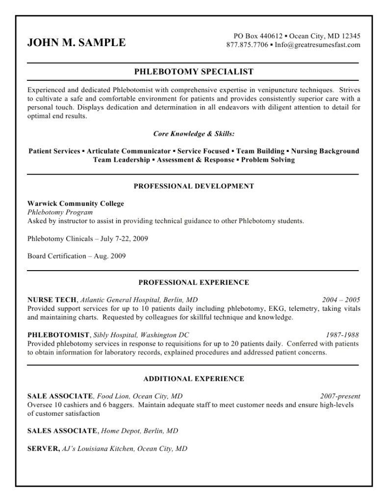 Sample Resume for Phlebotomist with Experience Sample Phlebotomist Resume Latest format Phlebotomy Samples Entry …