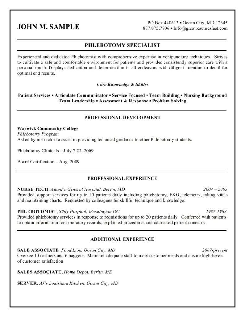 Sample Resume for Phlebotomy with No Experience Sample Phlebotomist Resume Latest format Phlebotomy Samples Entry …