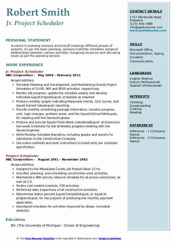 Sample Resume for Project Planner Scheduler Project Scheduler Resume Samples