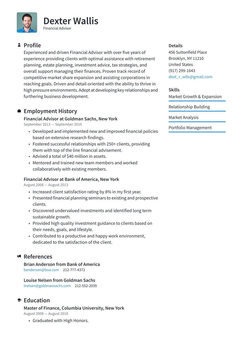 Sample Resume for Retired Bank Manager Financial Advisor Resume Examples & Writing Tips 2021 (free Guide)