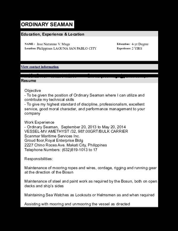 Sample Resume for Seaman Deck Cadet Marine Transportation Deck Cadet Resume Best Resume Ideas