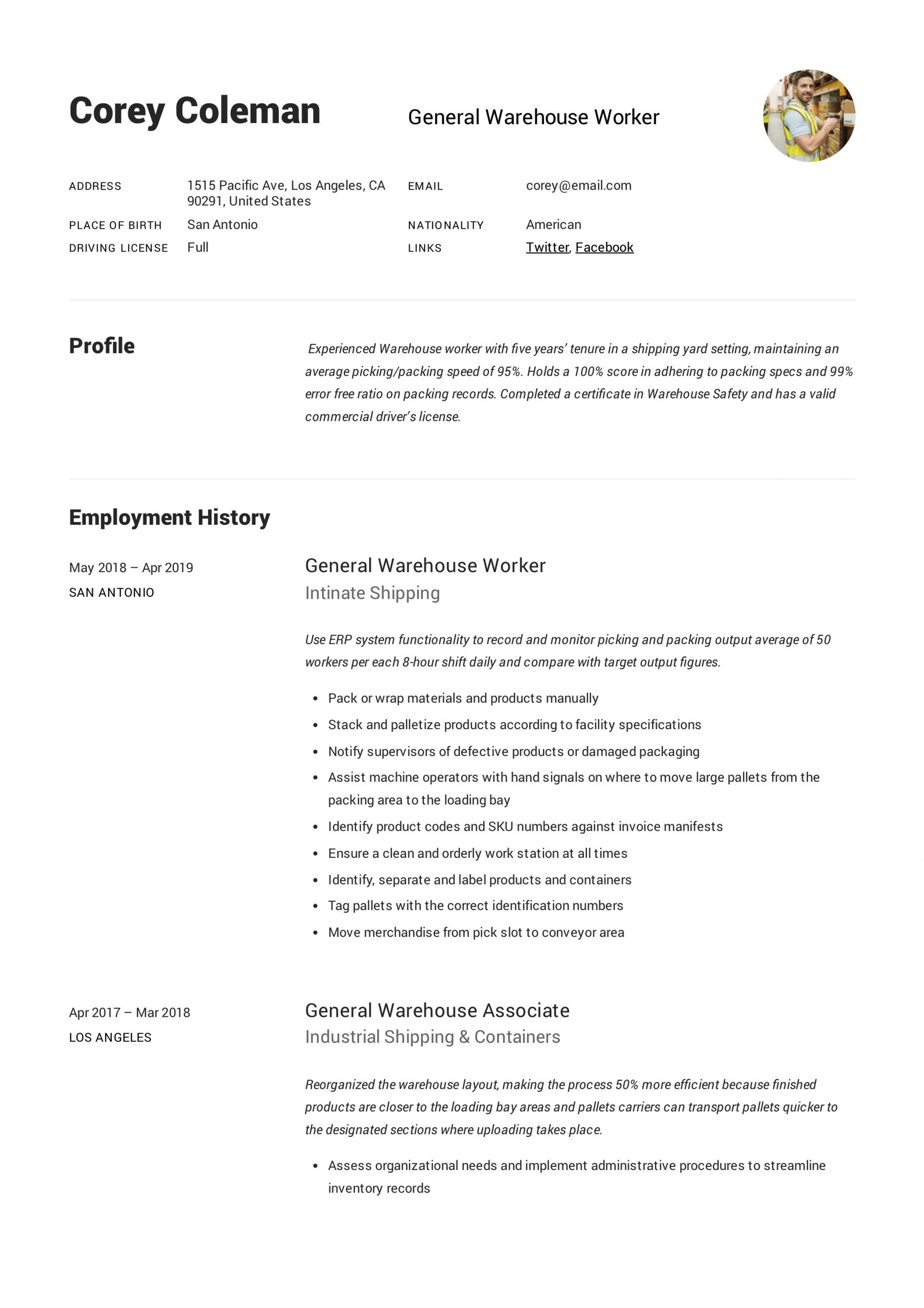 Sample Resume for Shipping and Receiving Worker Warehouse Receiver Resume Samples October 2021