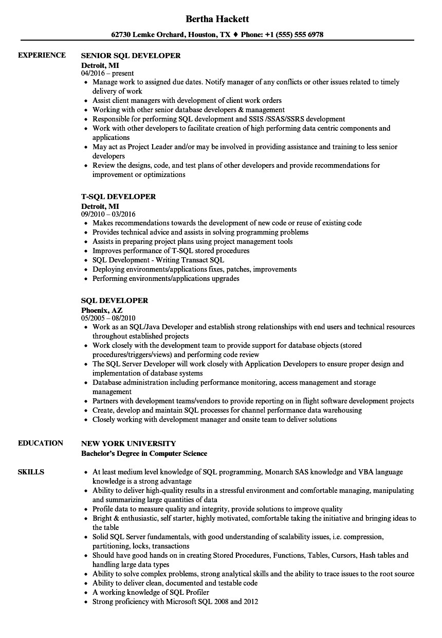 Sample Resume for Sql Developer Fresher Sql Developer Resume for Fresher to whom It May Concern