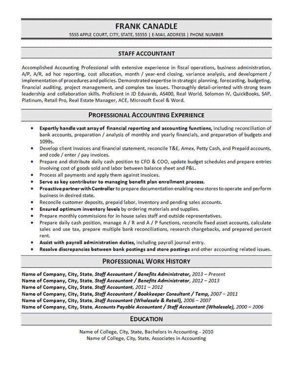 Sample Resume for Staff Accountant Position Staff Accountant Resume Example