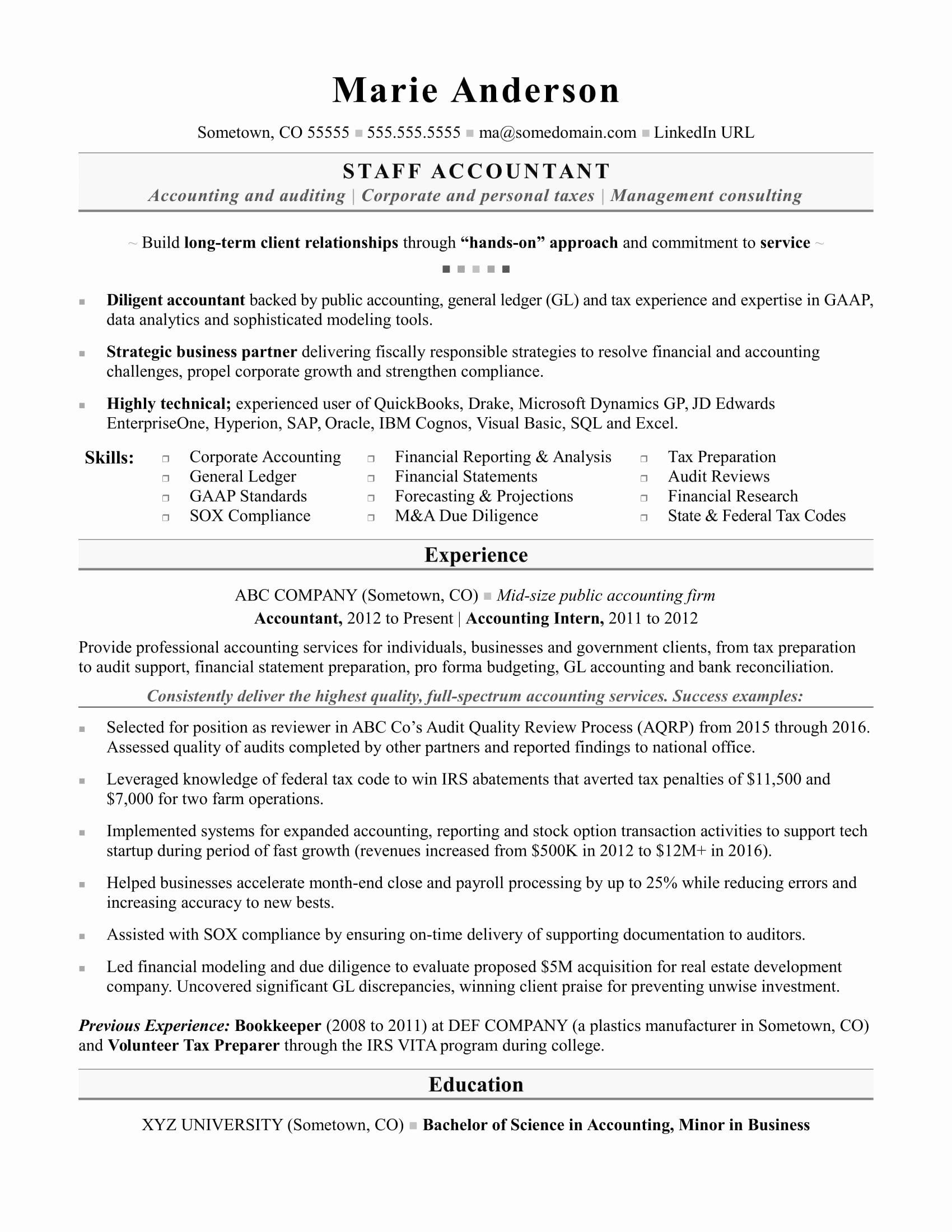 Sample Resume for Staff Accountant Position Staff Accountant Resume Examples Fresh Accounting Resume