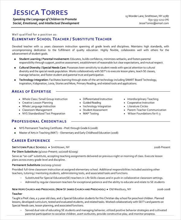 Sample Resume for Substitute Teacher Position 9 Substitute Teacher Resume Templates Pdf Doc