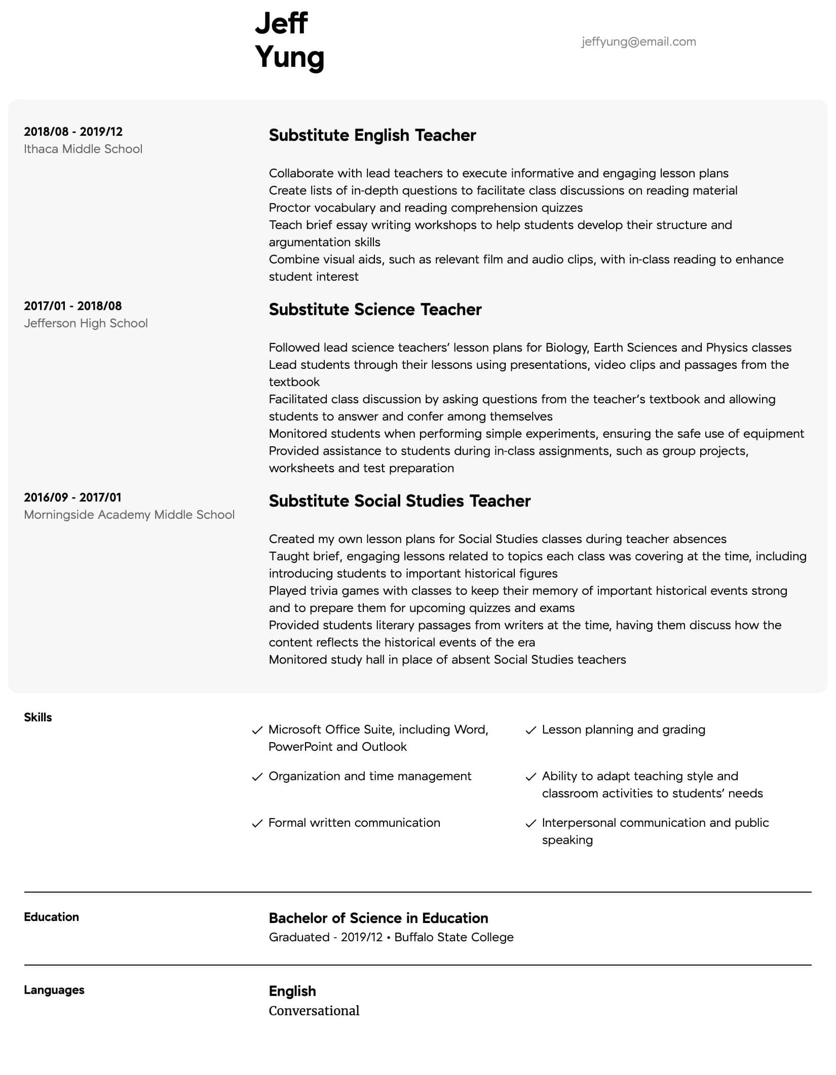 Sample Resume for Substitute Teacher Position Substitute Teacher Resume Samples