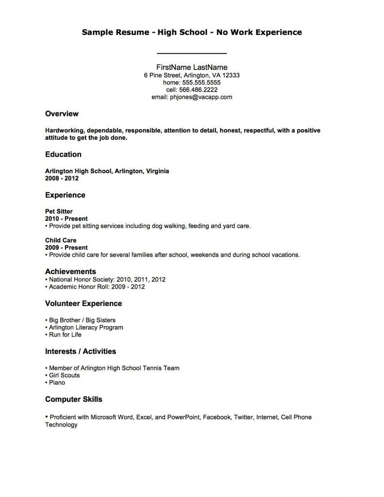 Sample Resume No Experience High School Resume Examples Sample Resume High School No Work Experience First …