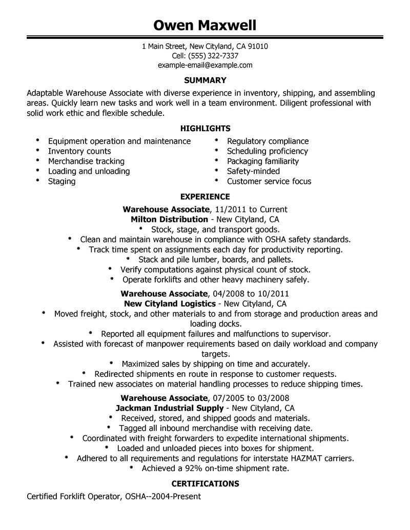 Sample Resume Objectives for Warehouse Position Warehouse Resume Objective Samples for Worker Executive Summary …