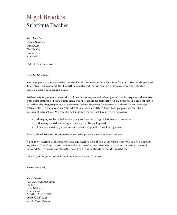 Sample Substitute Teacher Resume Cover Letter Teacher Cover Letter Example 12 Free Word Pdf Sample Substitute Teacher Resume Cover Letter Teacher Cover Letter Example 12 Free Word Pdf