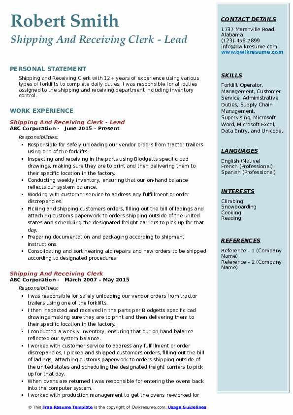 Shipping and Receiving Clerk Resume Sample Shipping and Receiving Clerk Resume Samples