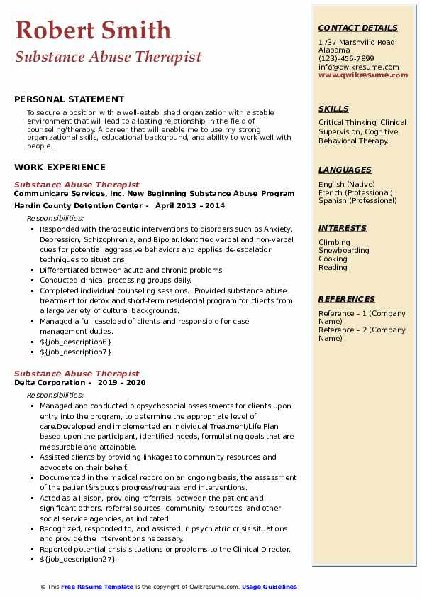 Substance Abuse Case Manager Resume Sample Substance Abuse therapist Resume Samples