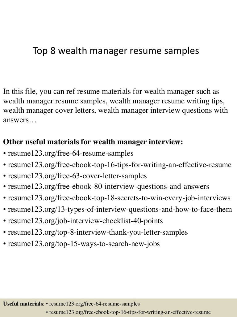Wealth Management Relationship Manager Sample Resume top 8 Wealth Manager Resume Samples