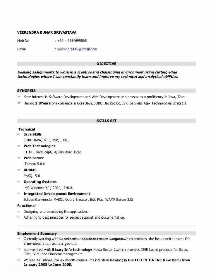 6 Months Experience Resume Sample In Java Resume format for 6 Months Experience In Java Resume