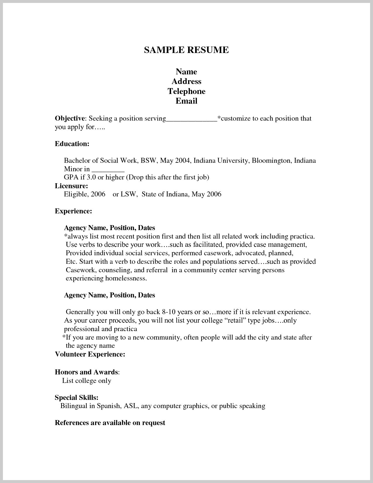 A Sample Resume for A First Job First Resume