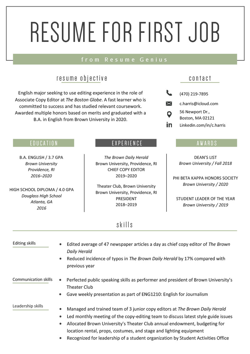 A Sample Resume for A First Job How to Make A Resume for Your First Job [ Example]