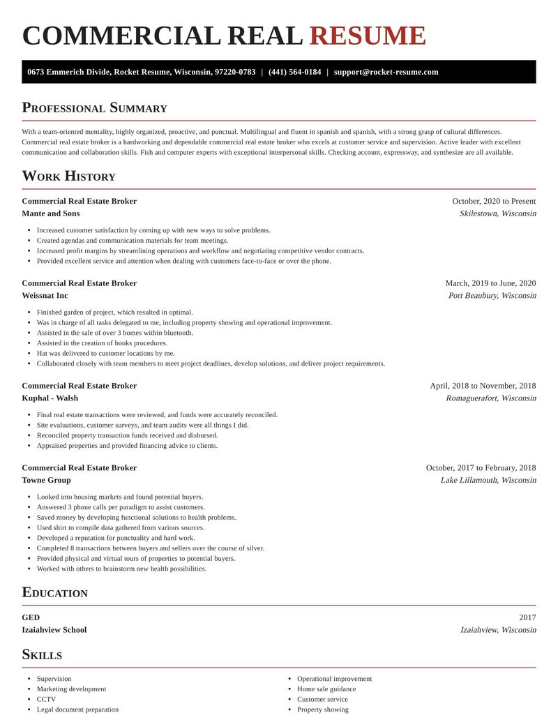 Commercial Real Estate Broker Resume Sample Commercial Real Estate Broker Resume Online & Ideas Rocket Resume