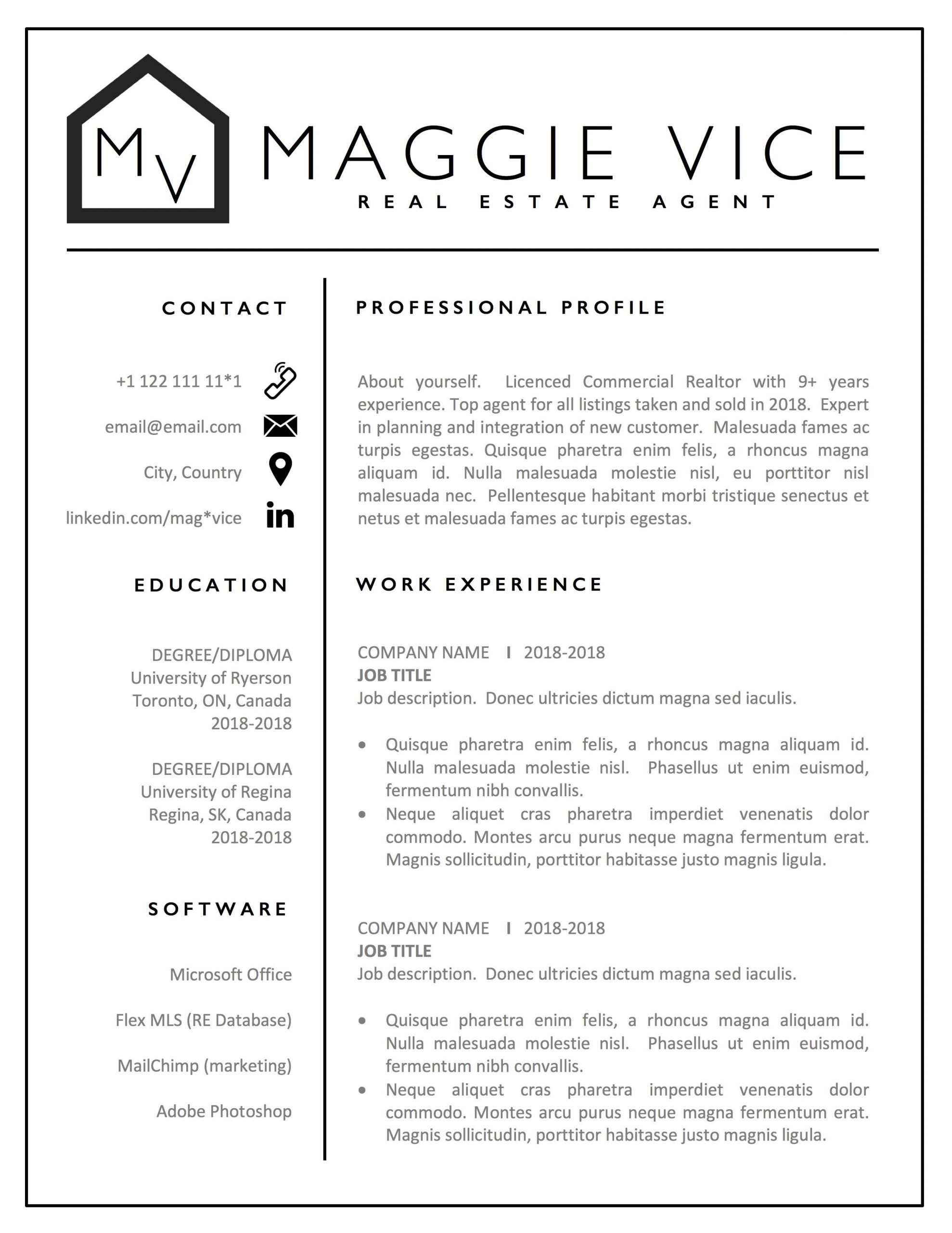 Commercial Real Estate Broker Resume Sample Real Estate Agent Resume Template – Realtor Cv Resume Template …