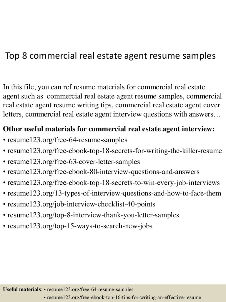 Commercial Real Estate Broker Resume Sample top 8 Commercial Real Estate Agent Resume Samples