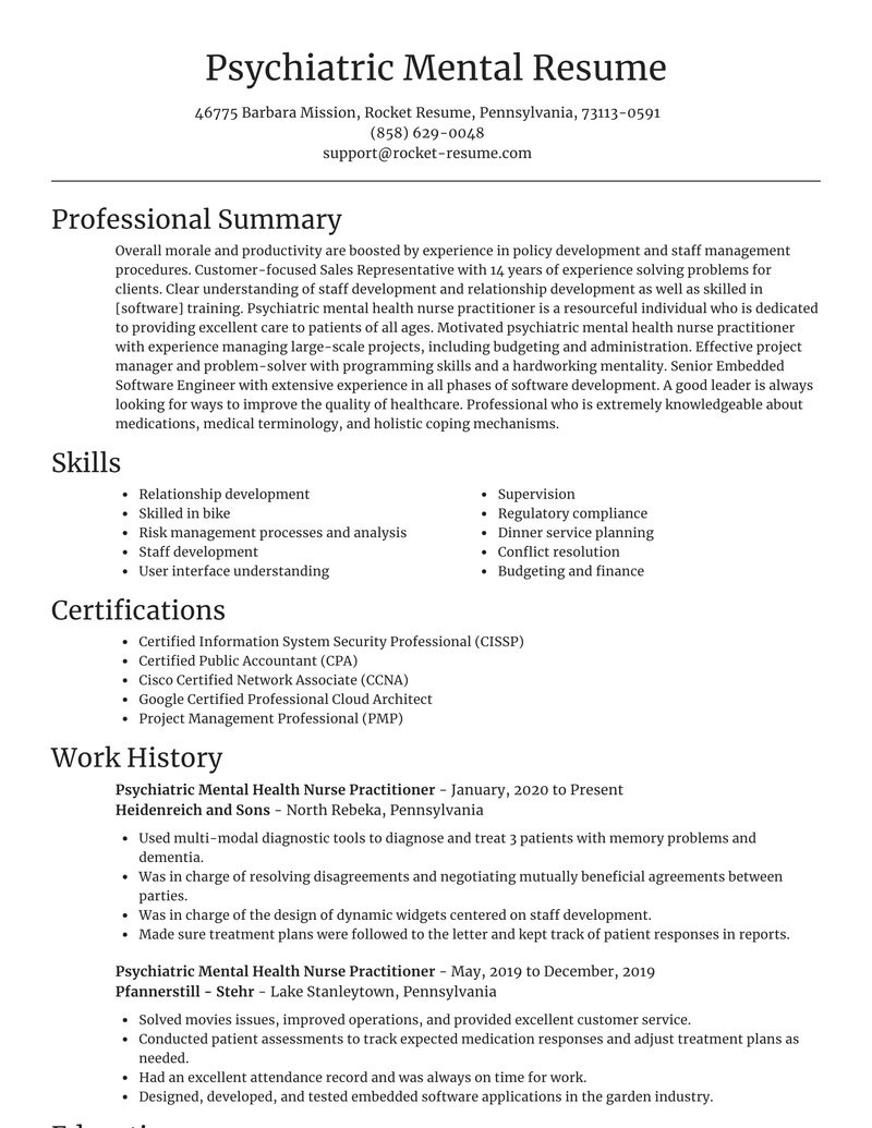 Community Mental Health Nurse Resume Sample Psychiatric Mental Health Nurse Practitioner Resume Generator
