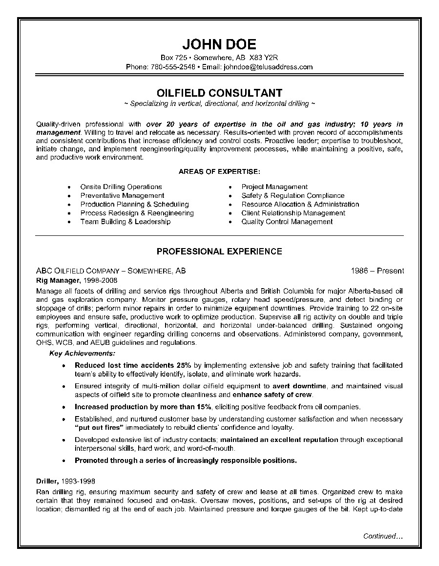 Entry Level Oil Rig Resume Sample Example Of A Oilfield Consultant Resume Sample