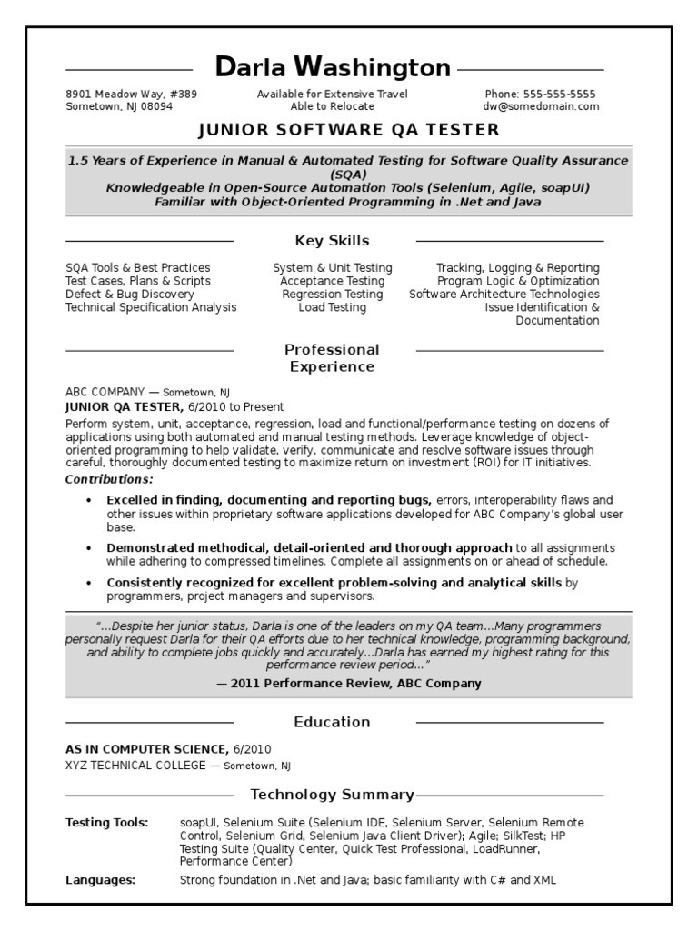 Entry Level Qa software Tester Resume Sample Sample Resume Qa software Tester Entry Level