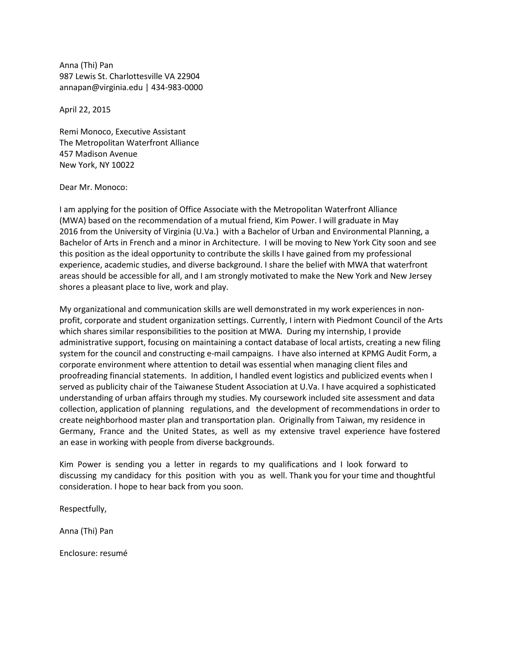 Free Resume Cover Letter Examples Samples Sample Cover Letter – Harvard Law School