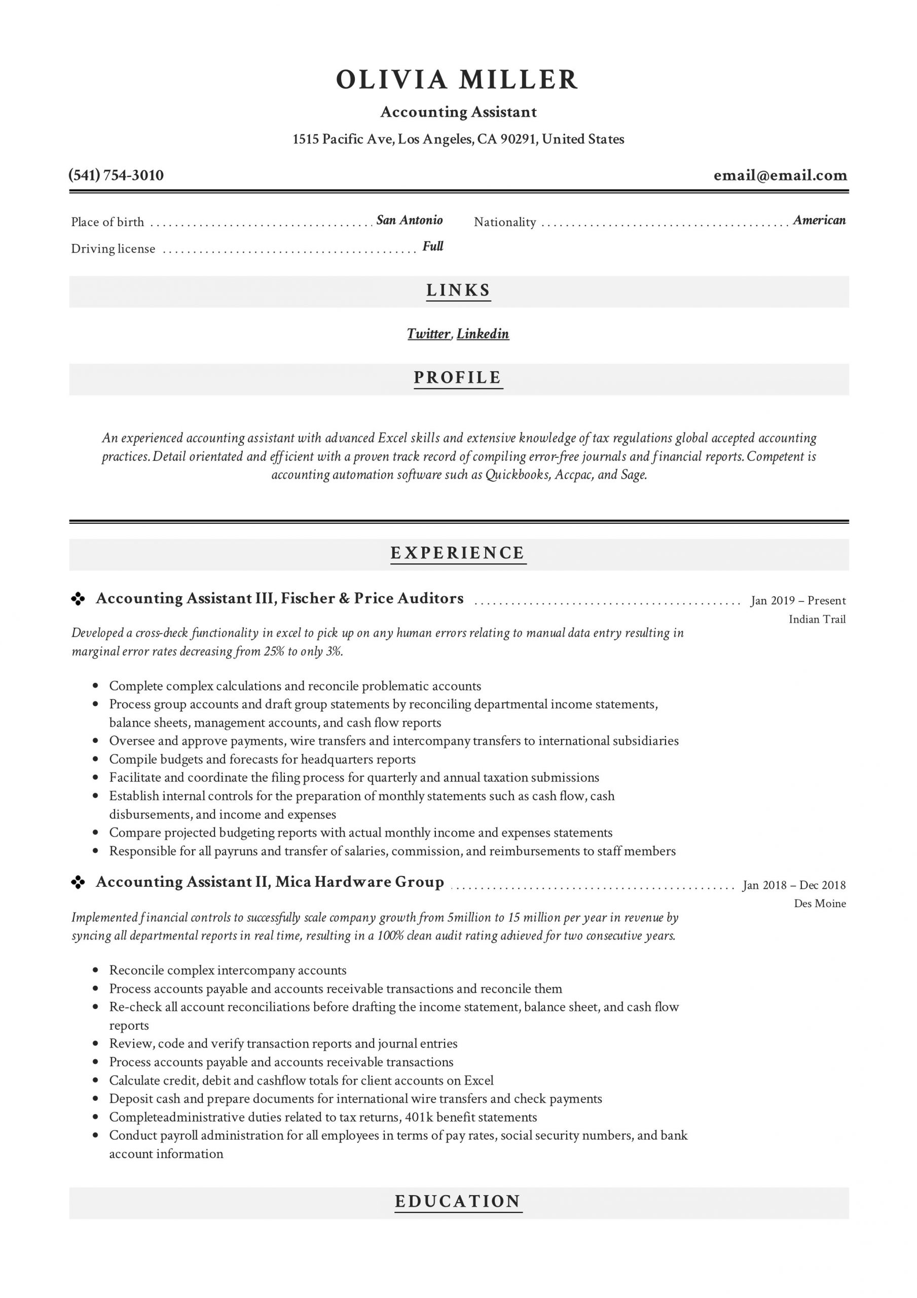 Free Sample Resume for Accounting Clerk Accounts Clerk Cv September 2021