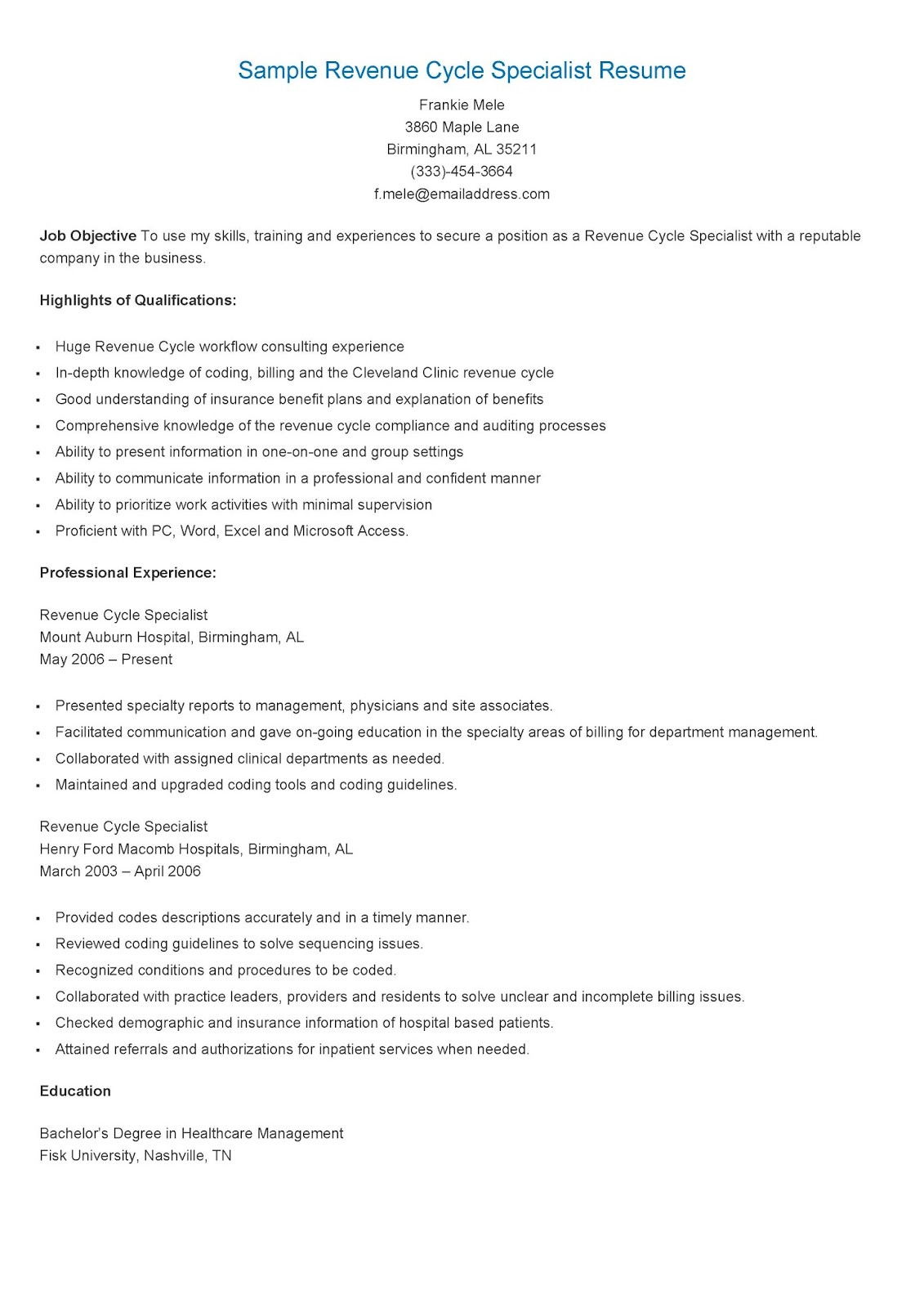 Healthcare Revenue Cycle Management Resume Samples Revenue Cycle Director Resume Template September 2021