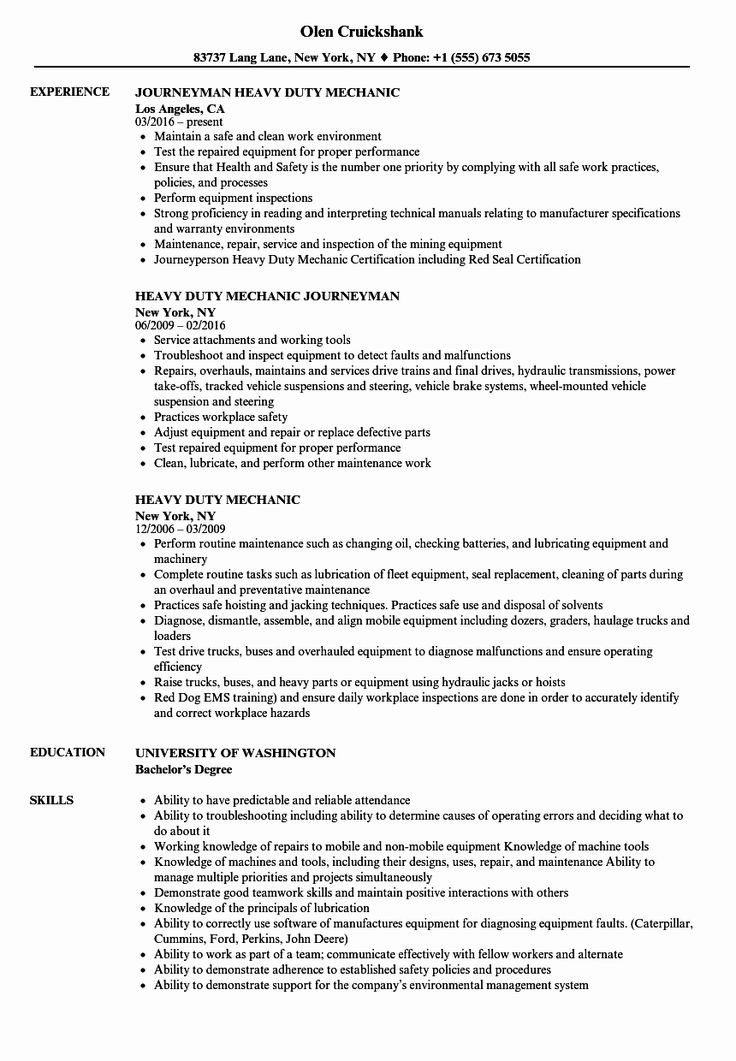 Heavy Duty Mechanic Apprentice Resume Sample Mechanic Job Description Resume Inspirational Heavy Duty