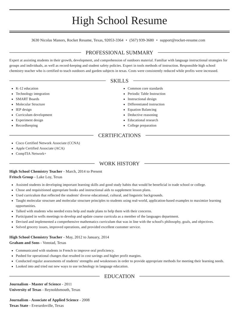 High School Chemistry Teacher Resume Samples High School Chemistry Teacher Resume Creator & Content Rocket Resume