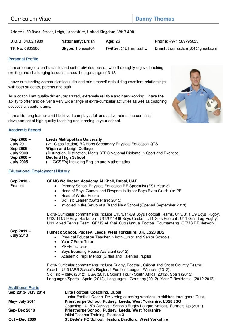 High School Football Coach Resume Sample Dannythomas – Cv