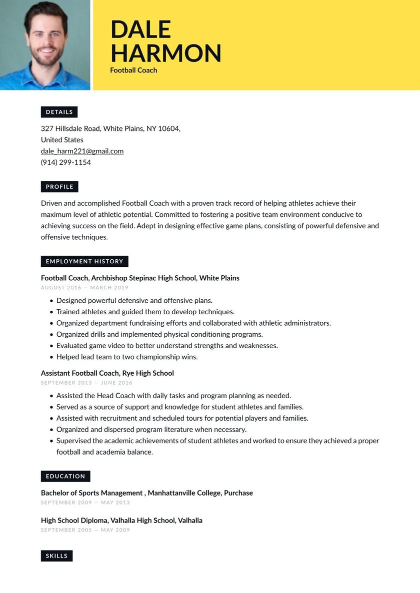 High School Football Coach Resume Sample Football Coach Resume Examples & Writing Tips 2021 (free Guide)