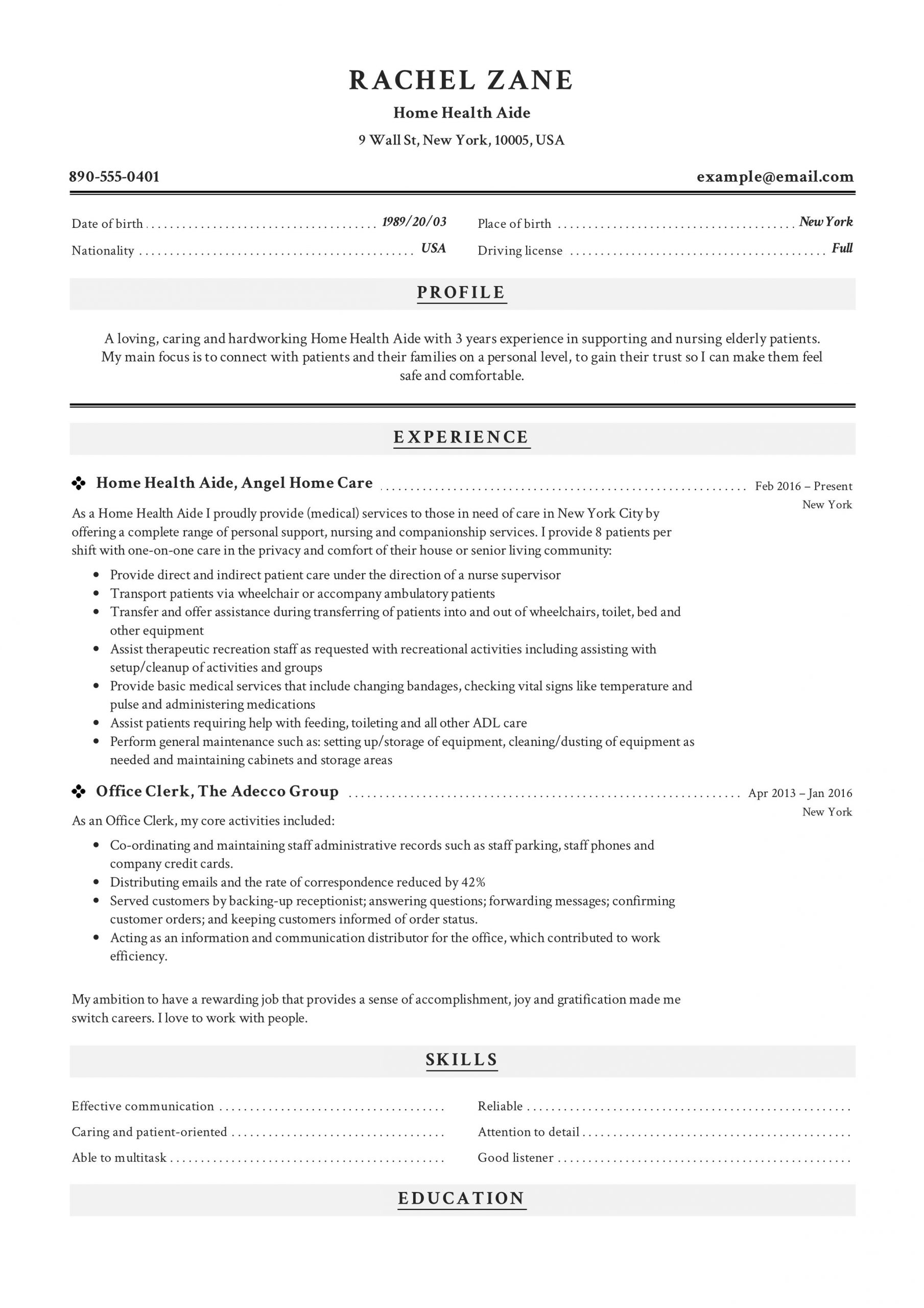 Home Health Aide Resume Objective Samples Home Health Aide Resume Sample & Writing Guide