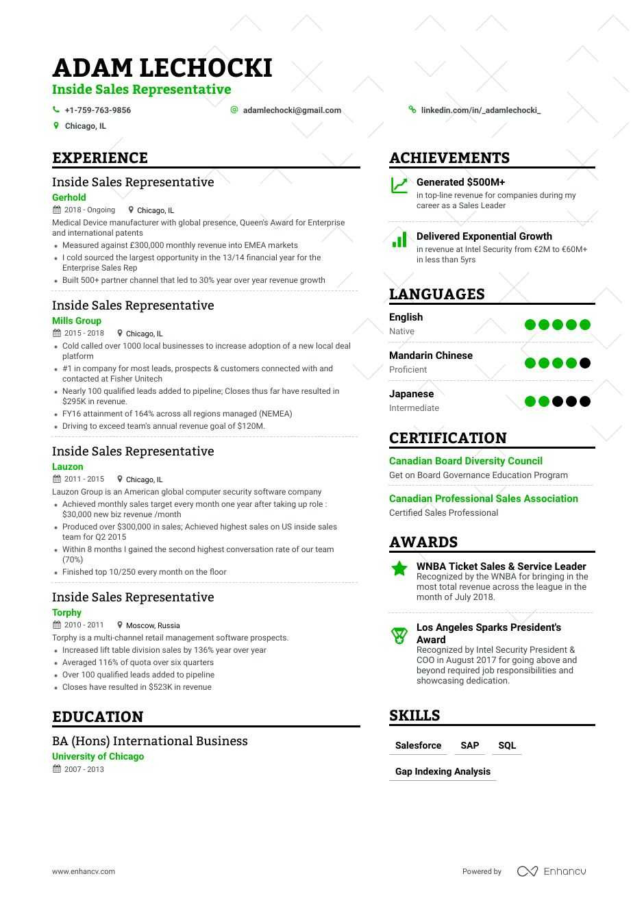 Inside Sales Account Manager Resume Sample Inside Sales Resume Samples and Writing Guide for 2021 Enhancv.com
