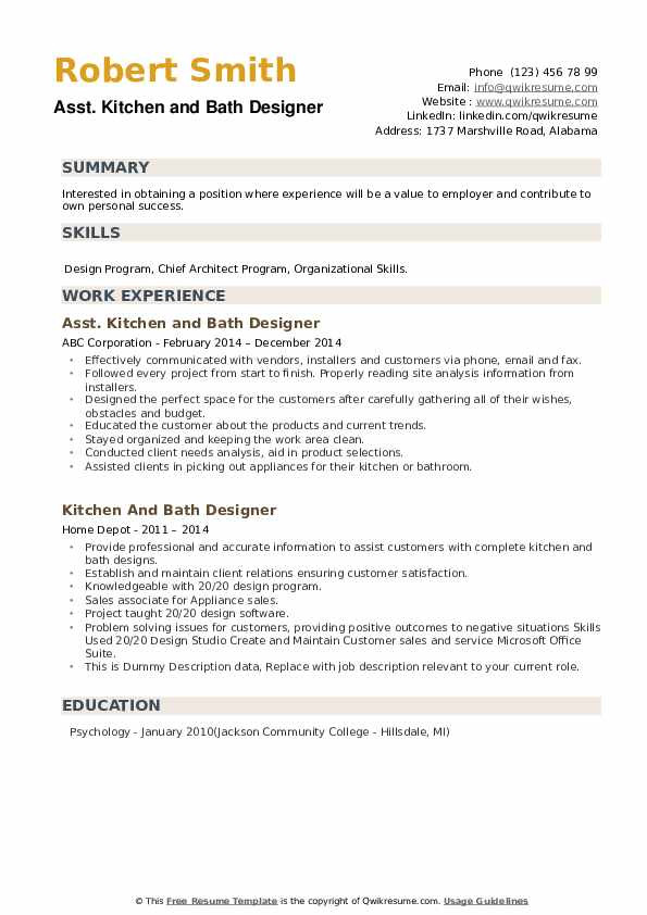 Kitchen and Bath Designer Resume Sample Kitchen and Bath Designer Resume Samples