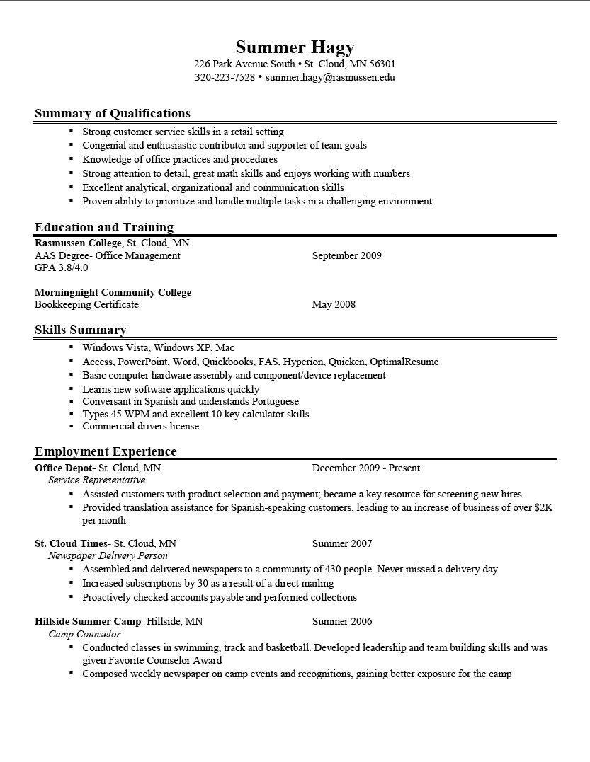 Resume Objective Samples for College Students Examples Of Good Resume Objective Statements – Derel