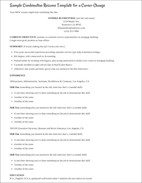 Sample Combination Resume for Career Change Free Resumes for Career Changers and Tips to Making Your