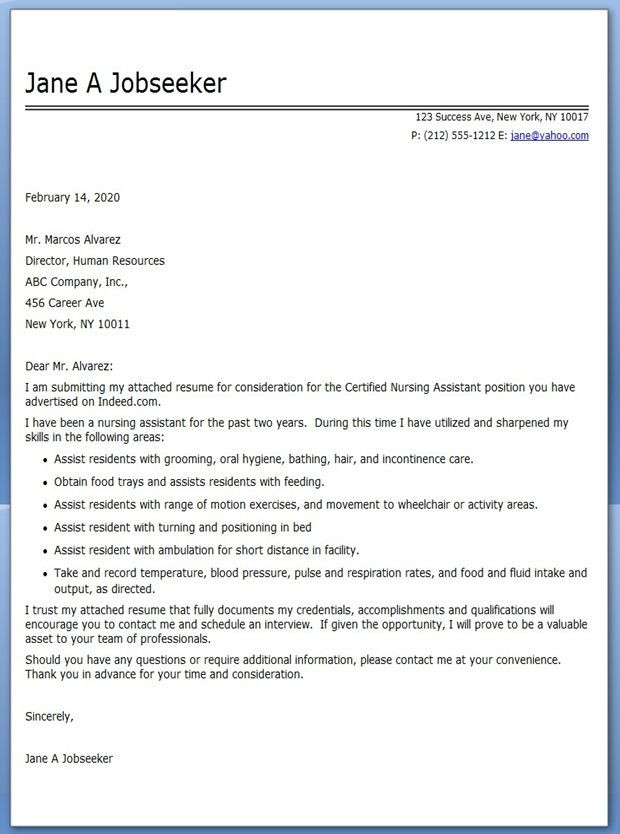 Sample Cover Letter for Cna Resume Cna Cover Letter Example Career Life