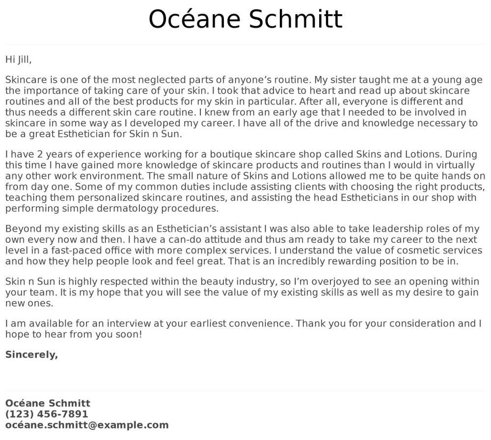 Sample Cover Letter for Esthetician Resume Esthetician Cover Letter Examples Samples & Templates