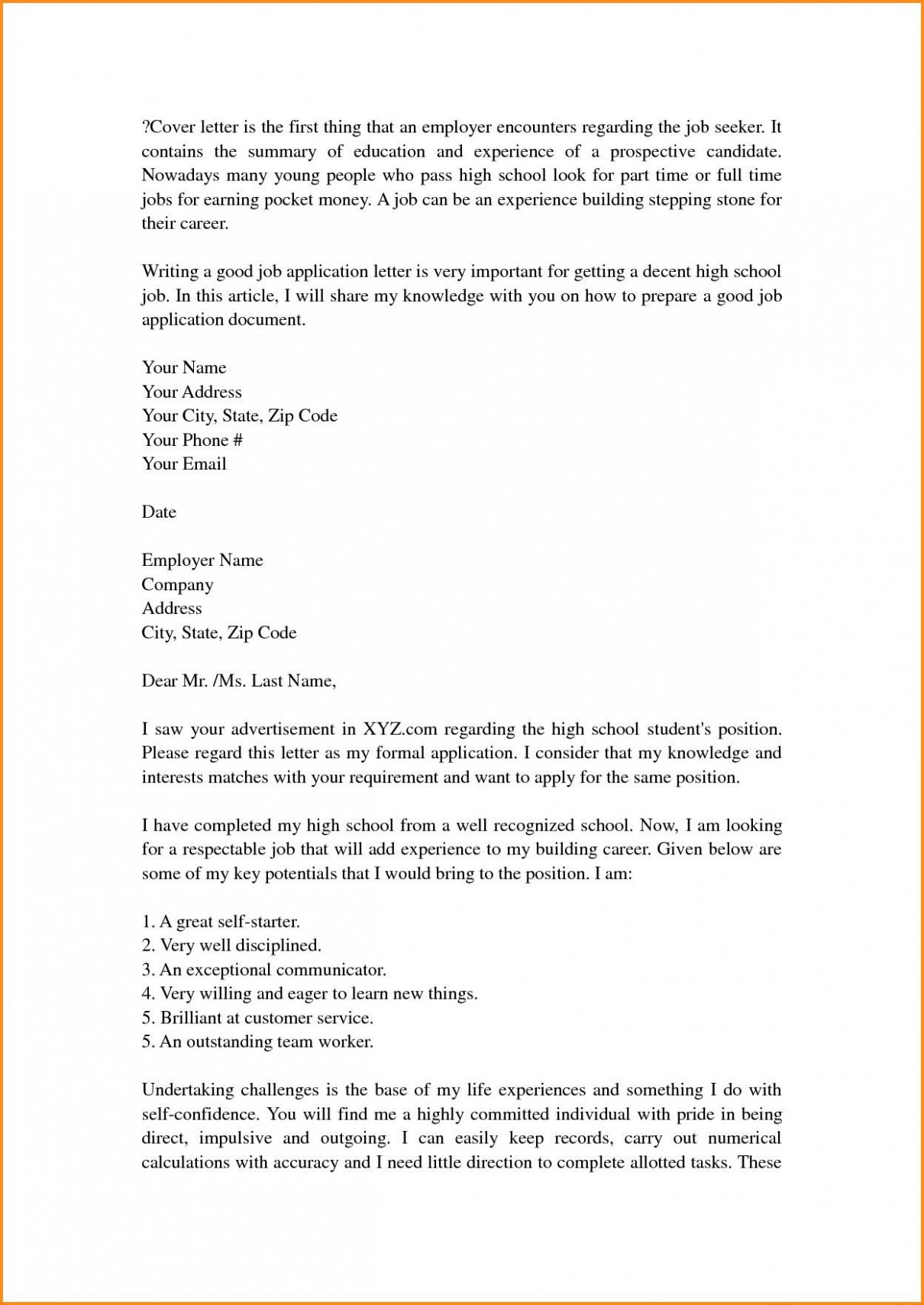 Sample Cover Letter for Resume for High School Student Cover Letter Template High School Understanding the