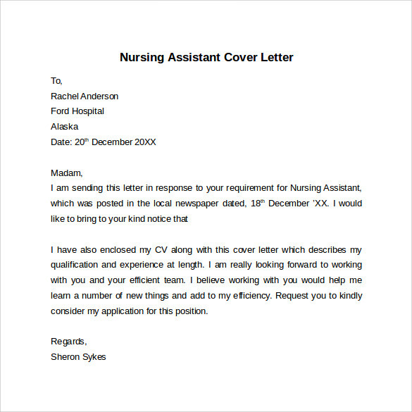 Sample Cover Letter for Resume Nursing assistant Free 10 Nursing Cover Letter Templates In Pdf
