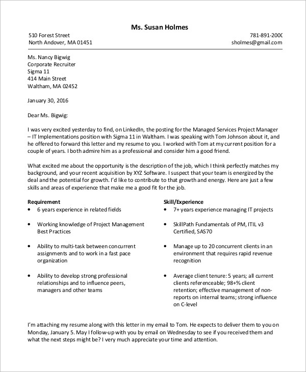 Sample Cover Letter for Resume Project Manager Free 7 Sample Resume Cover Letter Templates In Ms Word